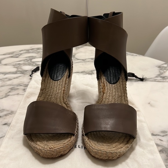 Celine Leather Ankle Wrap Espadrilles Wedge 39 - Picture 2 of 12
